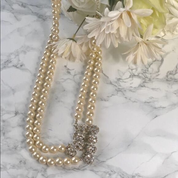 2/$20 Pearl Rhinestone Double Strand Layered Necklace - Picture 1 of 8
